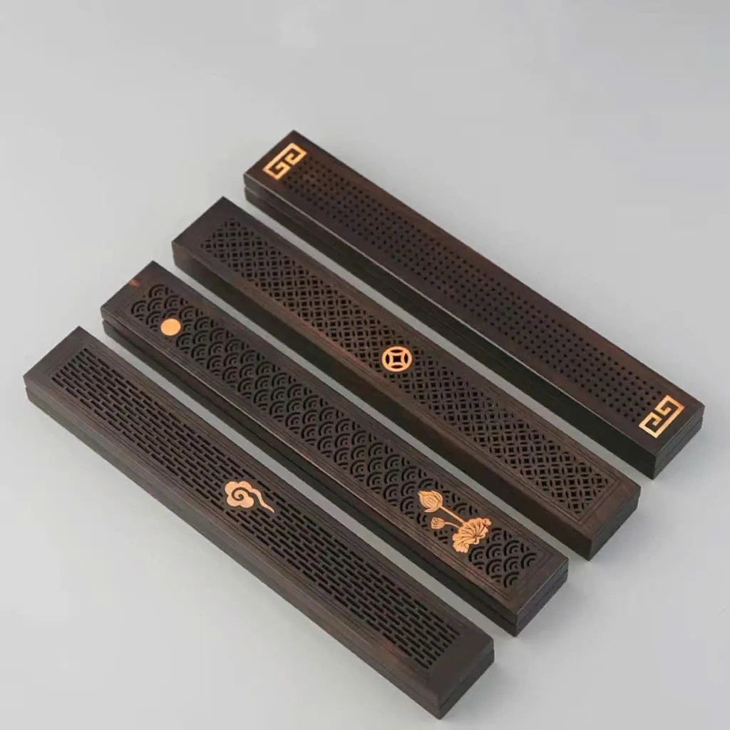 Premium Ebony Wood Agarwood Incense Burner Box – Stickless Oud Incense Box (23.5 cm)
